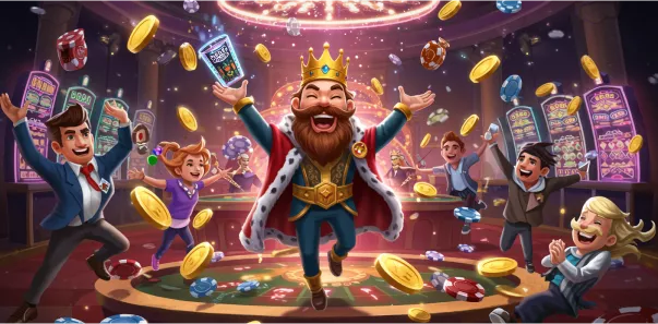 SpinRise Casino – König zeigt stolz goldene Roulette-Scheibe im luxuriösen Ambiente